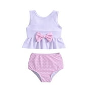 Summer Striped Printed Bowknot Bikini Swimsuit Set, 2-Piece, Size 2-3 Years